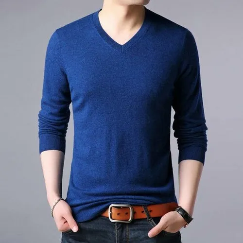 100% Wool Top Grade New Fashion Brand Knit Mens V Neck Sweater