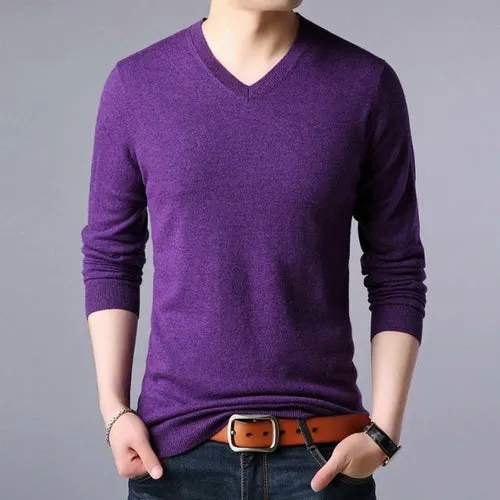 100% Wool Top Grade New Fashion Brand Knit Mens V Neck Sweater