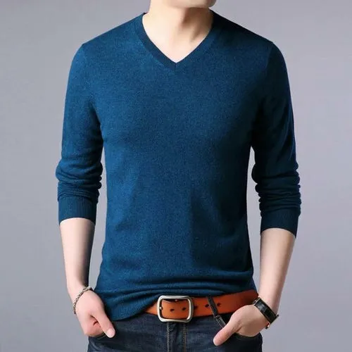 100% Wool Top Grade New Fashion Brand Knit Mens V Neck Sweater
