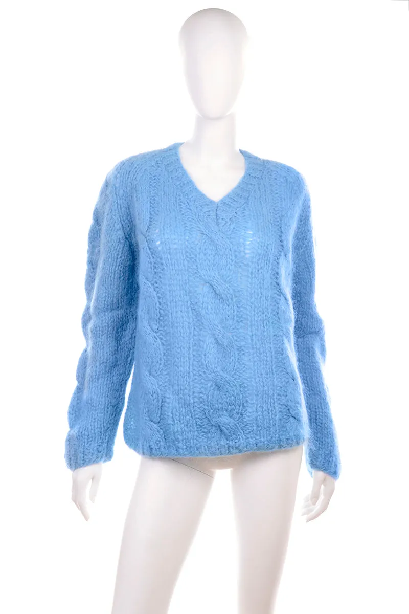 1950s Damon Cable Knit Blue Mohair Pullover Sweater