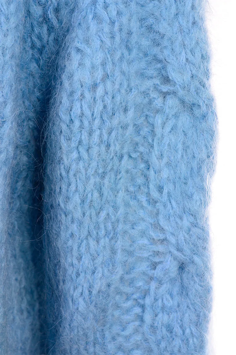 1950s Damon Cable Knit Blue Mohair Pullover Sweater