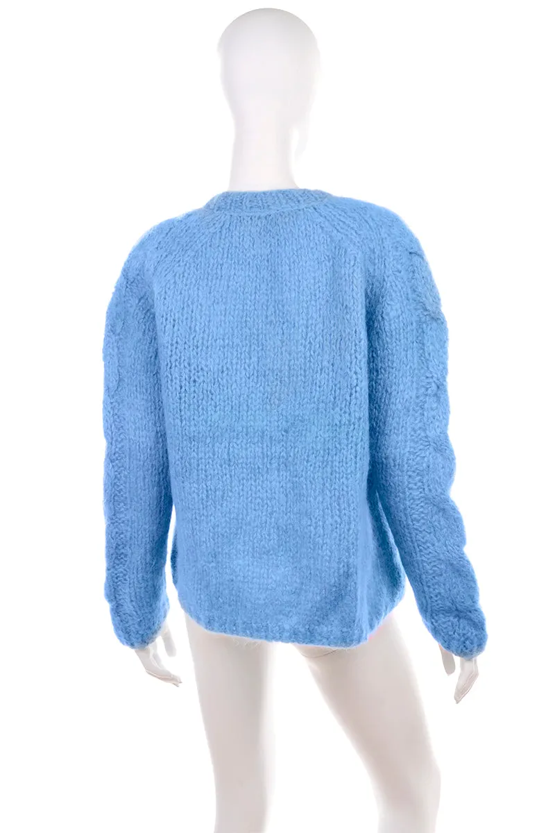 1950s Damon Cable Knit Blue Mohair Pullover Sweater