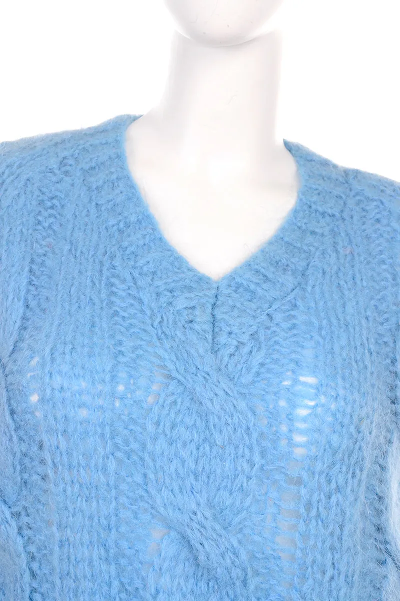 1950s Damon Cable Knit Blue Mohair Pullover Sweater