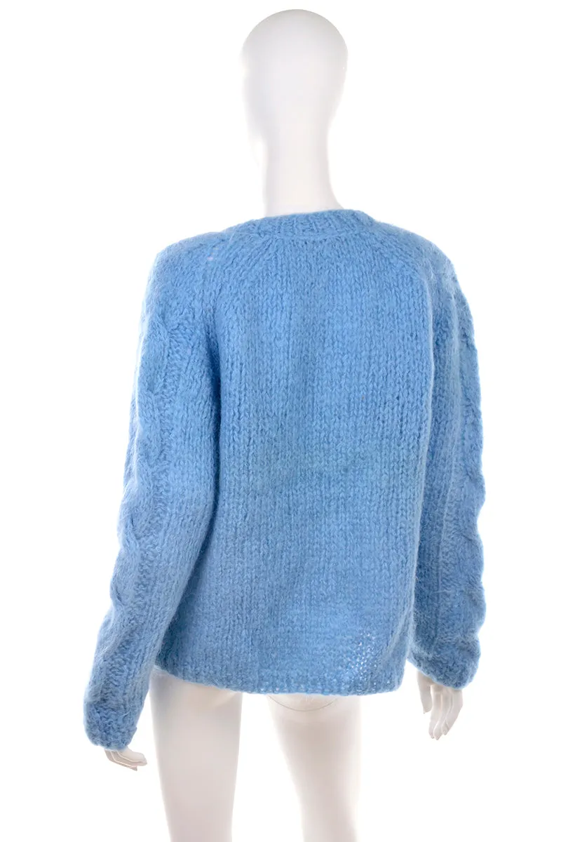 1950s Damon Cable Knit Blue Mohair Pullover Sweater