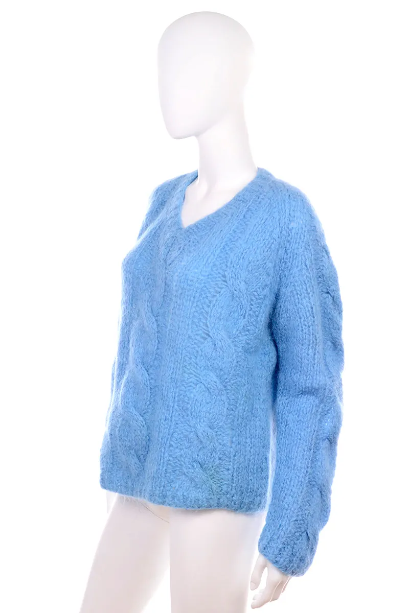 1950s Damon Cable Knit Blue Mohair Pullover Sweater