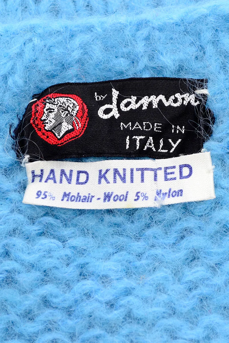 1950s Damon Cable Knit Blue Mohair Pullover Sweater