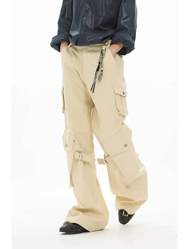 Adjustable strap wide-leg straight pants