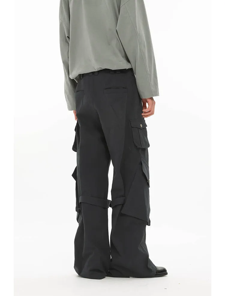 Adjustable strap wide-leg straight pants