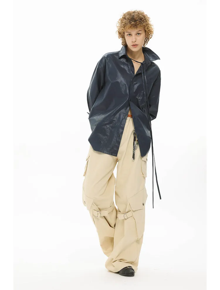 Adjustable strap wide-leg straight pants
