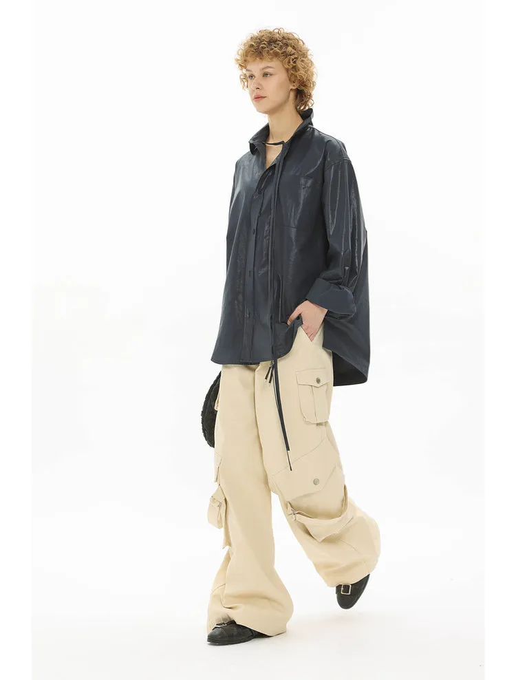Adjustable strap wide-leg straight pants