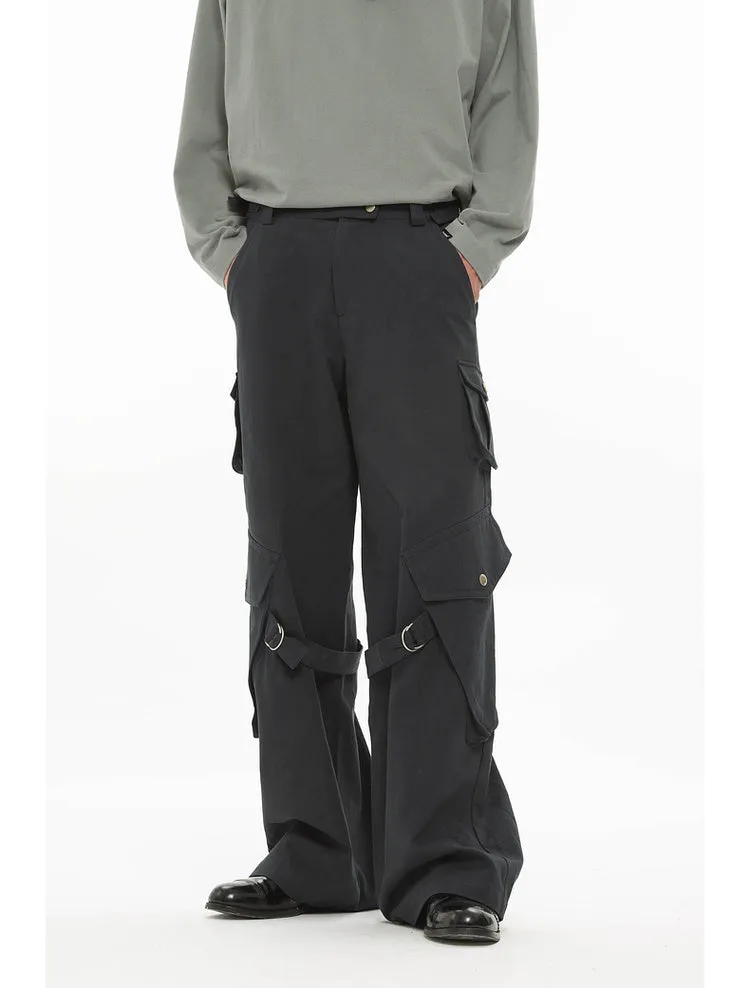 Adjustable strap wide-leg straight pants