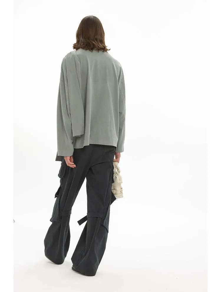 Adjustable strap wide-leg straight pants
