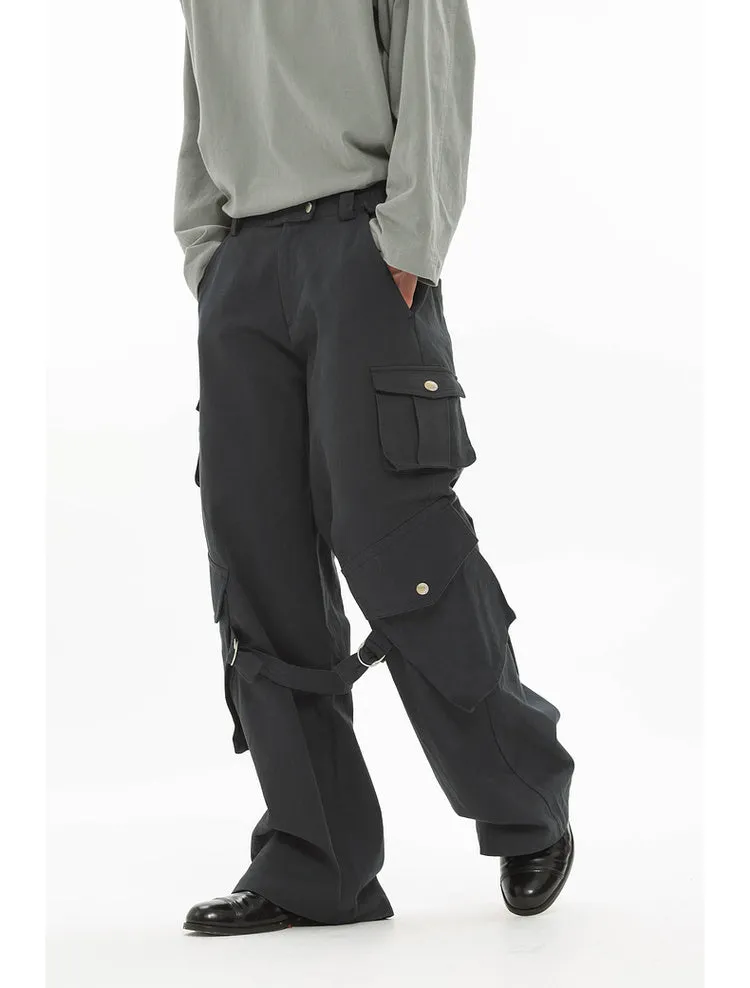 Adjustable strap wide-leg straight pants