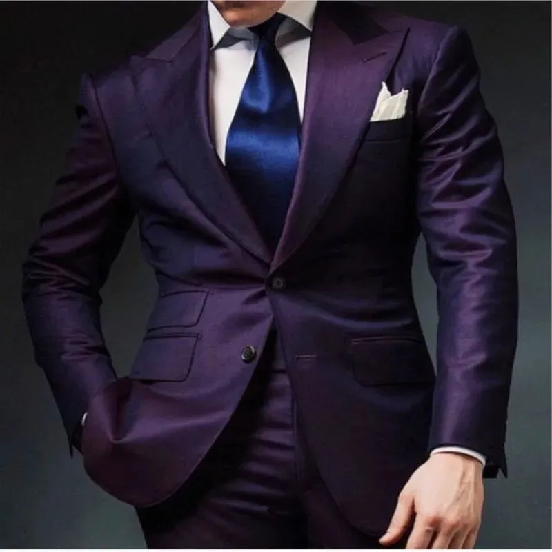 Aidase Elegant Mens Suits 2024 Formal Peaked Lapel Slim Fit Suit Purple Tuxedo Groom 2 Piece Set Wedding Suits For Men (Jacket Pant)