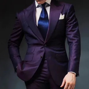 Aidase Elegant Mens Suits 2024 Formal Peaked Lapel Slim Fit Suit Purple Tuxedo Groom 2 Piece Set Wedding Suits For Men (Jacket Pant)