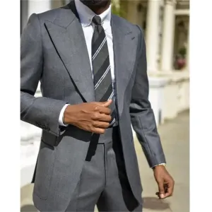 Aidase Formal Men's Suits Dark Grey Peak Lapel One Button Blazer Slim Fit Elegant Wedding 2 Piece Jacket Pants Costume Homme Blazer