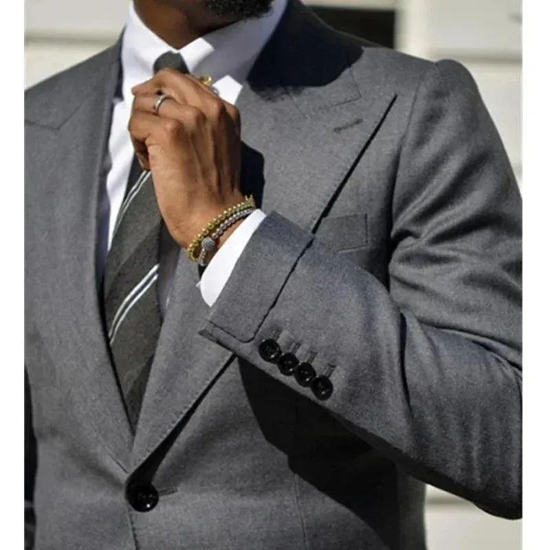 Aidase Formal Men's Suits Dark Grey Peak Lapel One Button Blazer Slim Fit Elegant Wedding 2 Piece Jacket Pants Costume Homme Blazer