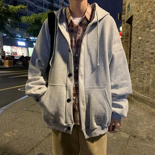 Aidase  Men With Hat Hoodies Single Breasted Loose Casual Plus Velvet Chic Fashion Harajuku Large Size S-3XL Warm All-match Basic Coats