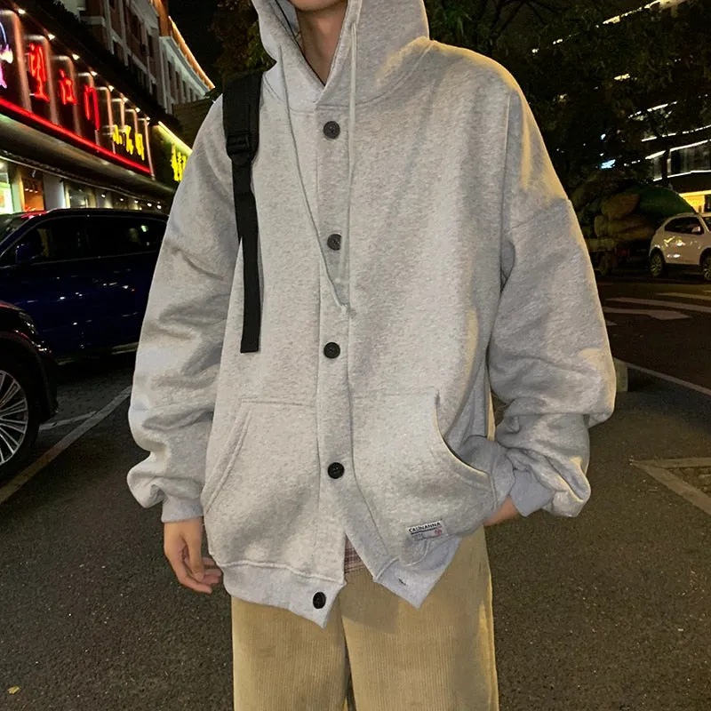 Aidase  Men With Hat Hoodies Single Breasted Loose Casual Plus Velvet Chic Fashion Harajuku Large Size S-3XL Warm All-match Basic Coats