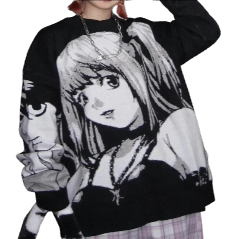 Anime Death Note Sweater Knit T-shirt Cosplay Costume Harajuku Tube Tops Outfit Long Sleeve Loose Sweater for Men and Women