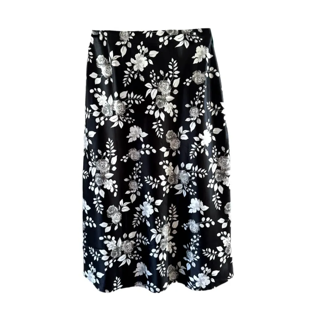 AUTUMN SATIN MIDI SKIRT - BLACK FLORAL