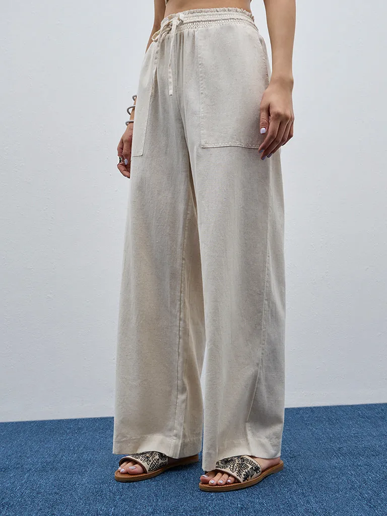 Bombay Paisley Off-White High-Rise Cotton Blend Pants