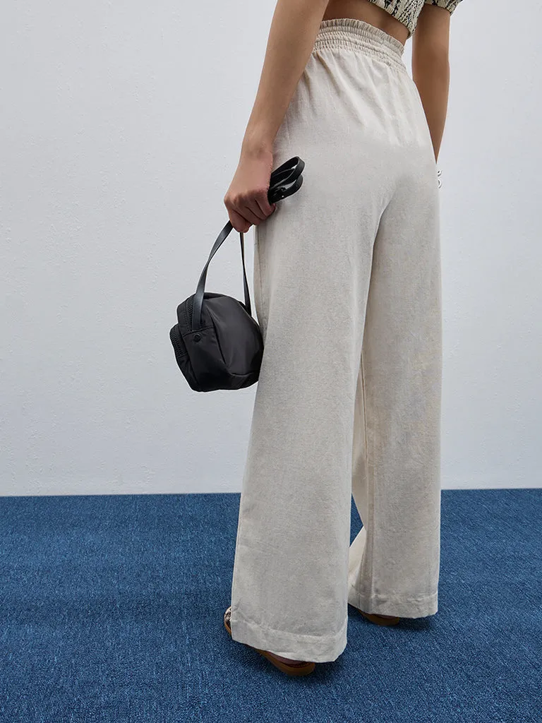 Bombay Paisley Off-White High-Rise Cotton Blend Pants