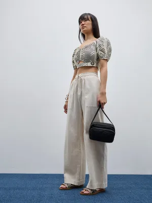 Bombay Paisley Off-White High-Rise Cotton Blend Pants