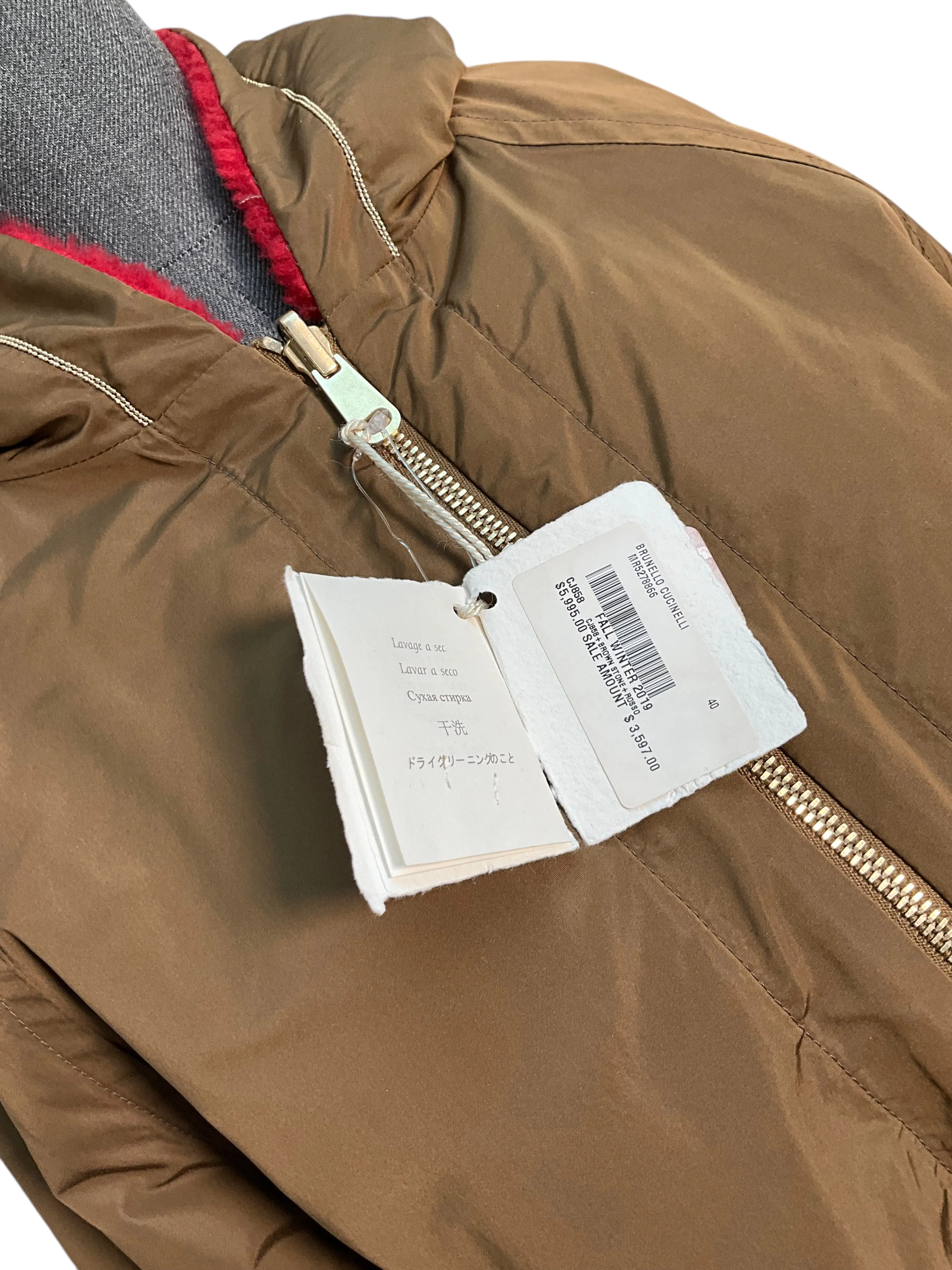 Brunello Cucinelli Reversible Cashemre Hooded Bomber Jacket Size S NWT