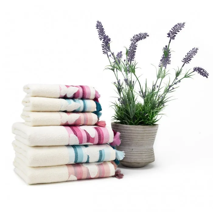 Butterfly Turkish Cotton Hand Towel Peach