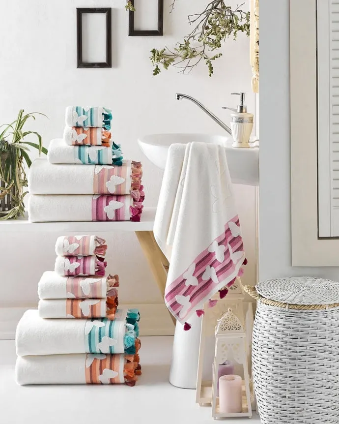 Butterfly Turkish Cotton Hand Towel Peach
