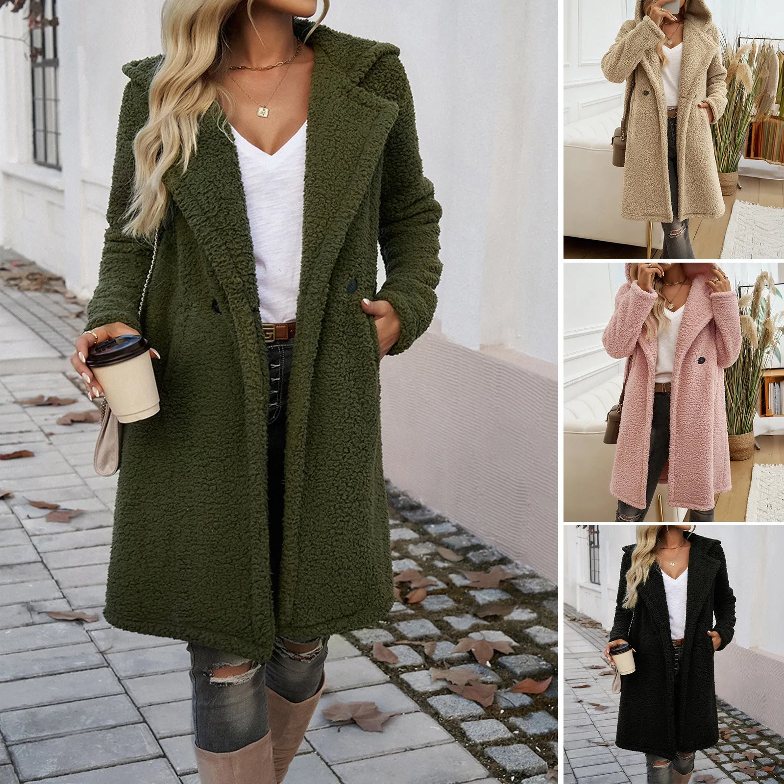 Casual Loose Hooded Knit Plush Jackets & Coats Wholesale Womens Clothing N3824073100082