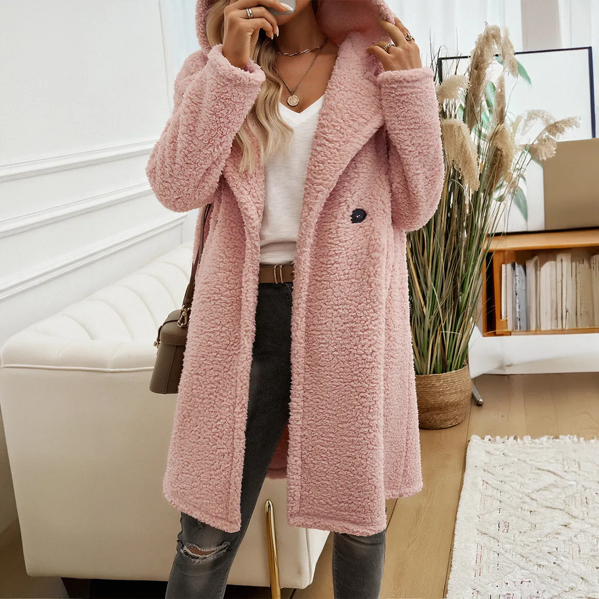 Casual Loose Hooded Knit Plush Jackets & Coats Wholesale Womens Clothing N3824073100082