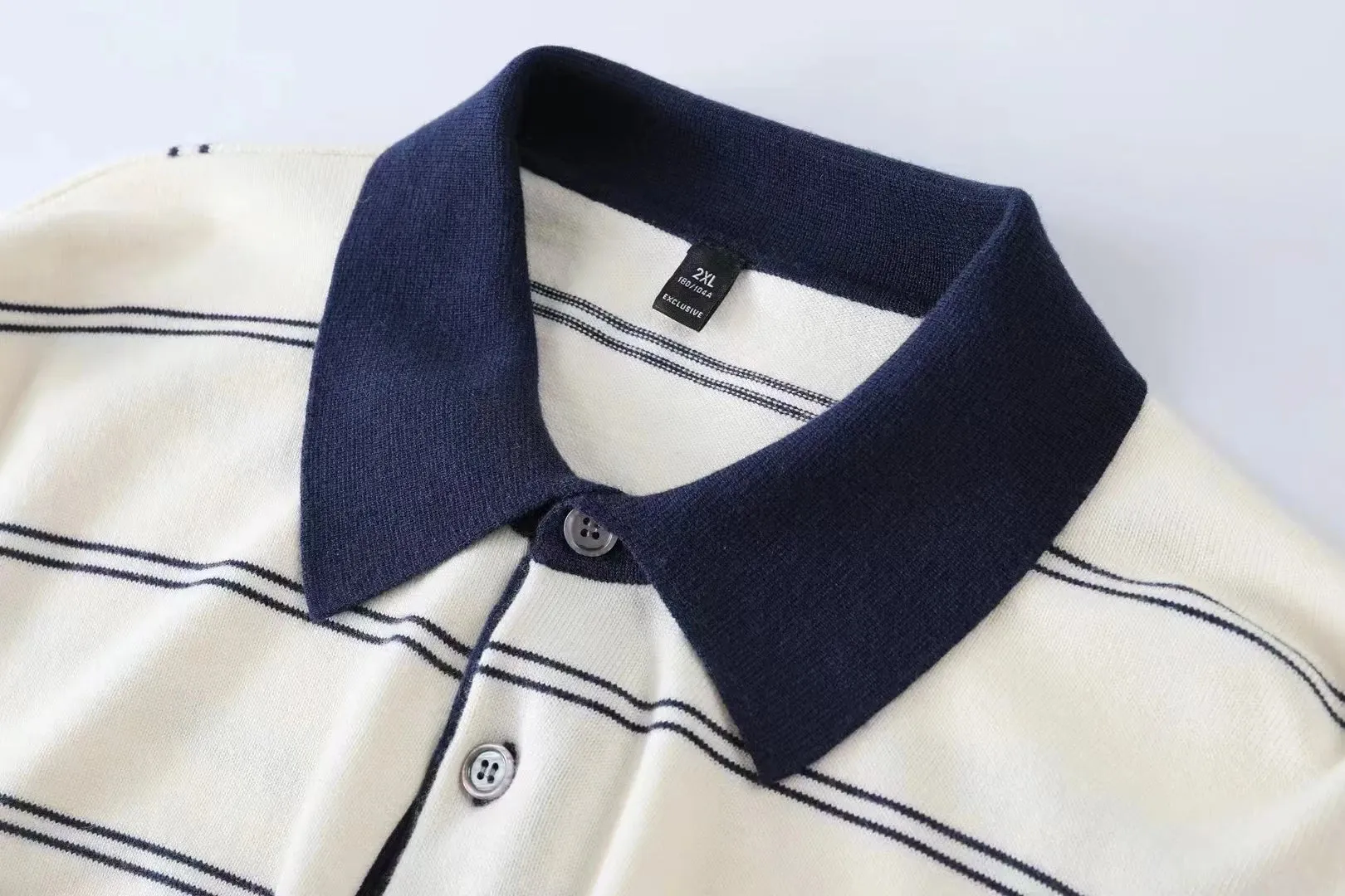 Fashion Contrast Striped Knitted Polo Shirt