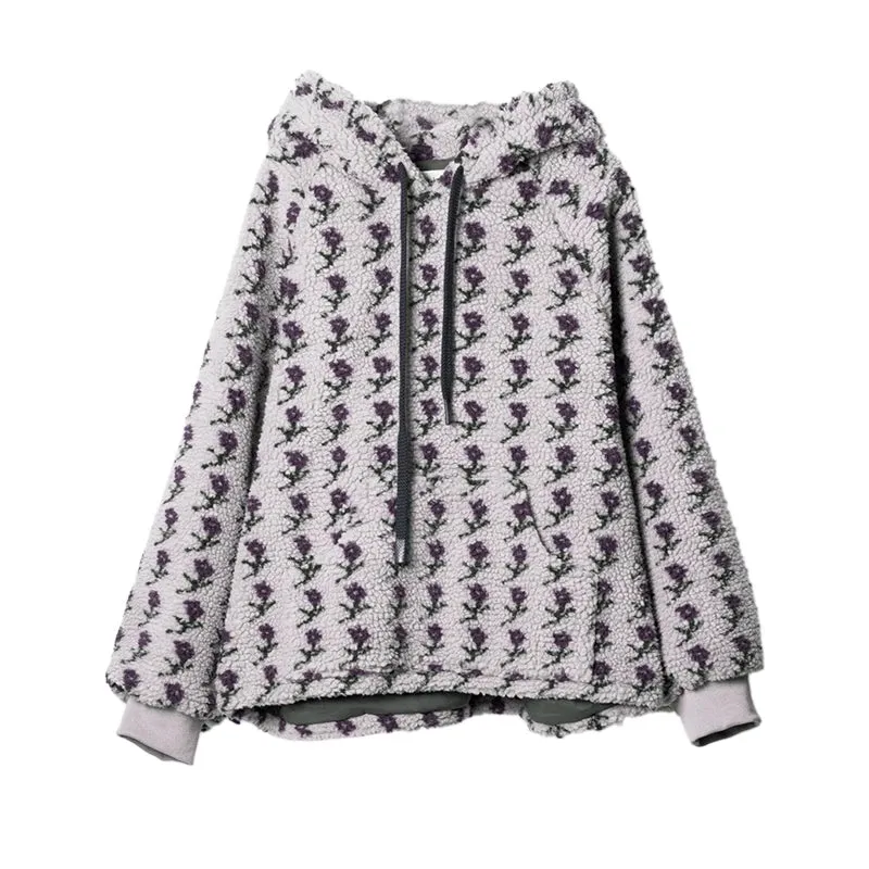 LVSANW IMAKOKONI original design long sleeved warm and plush lamb wool top hoodie 244881