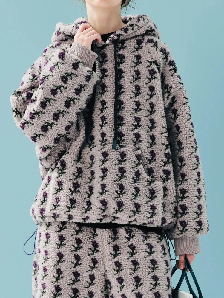 LVSANW IMAKOKONI original design long sleeved warm and plush lamb wool top hoodie 244881