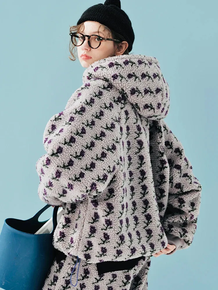 LVSANW IMAKOKONI original design long sleeved warm and plush lamb wool top hoodie 244881