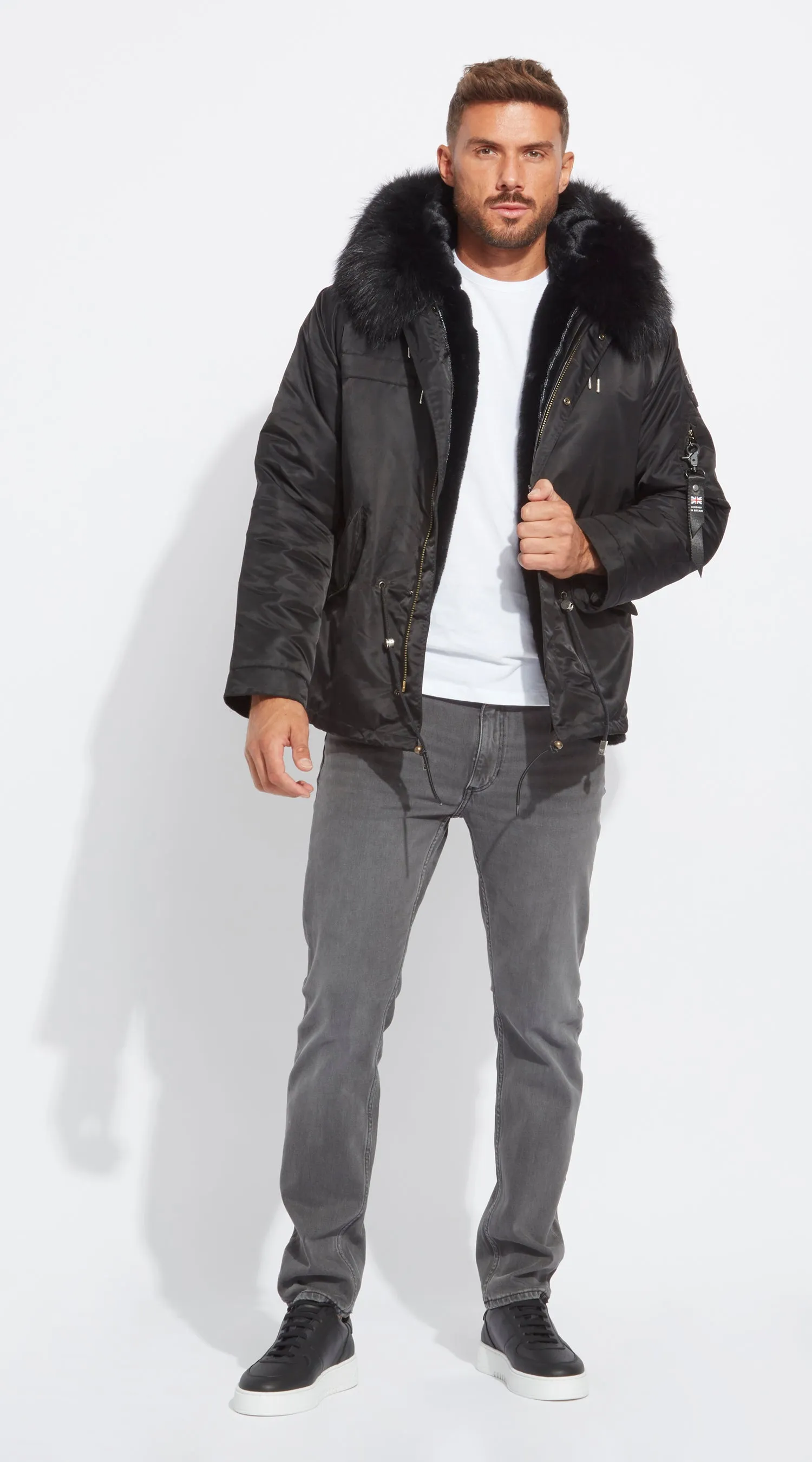 Mens Black Water-Repellent Luxy Fur Parka - Black