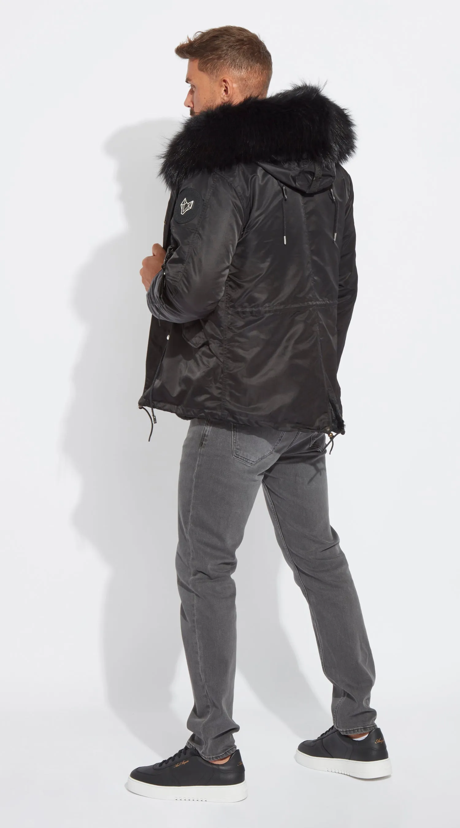 Mens Black Water-Repellent Luxy Fur Parka - Black