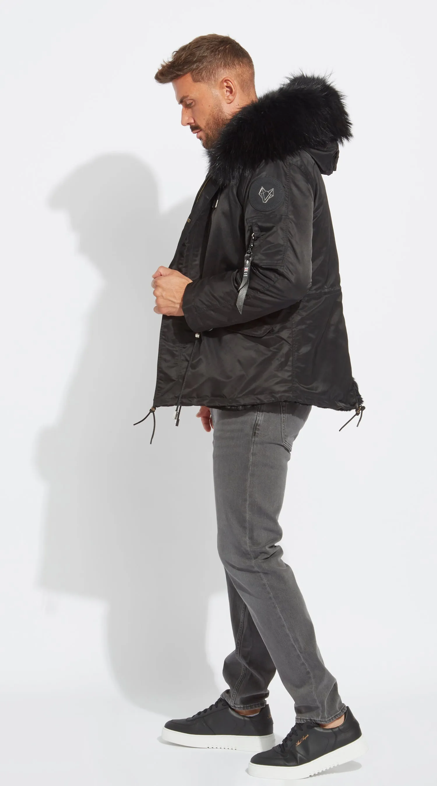 Mens Black Water-Repellent Luxy Fur Parka - Black