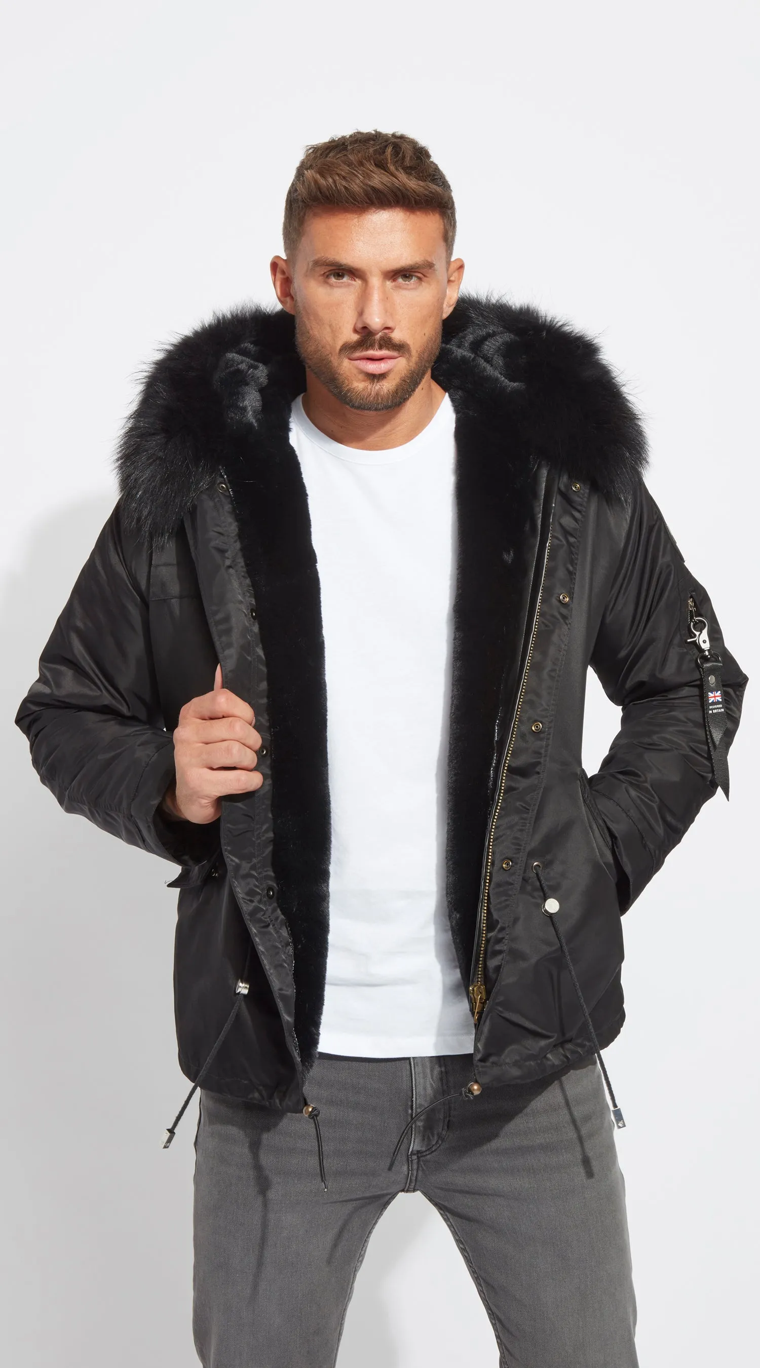 Mens Black Water-Repellent Luxy Fur Parka - Black