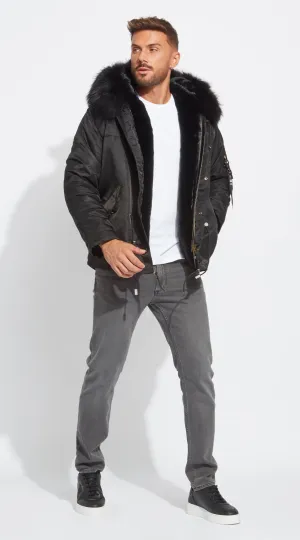 Mens Black Water-Repellent Luxy Fur Parka - Black