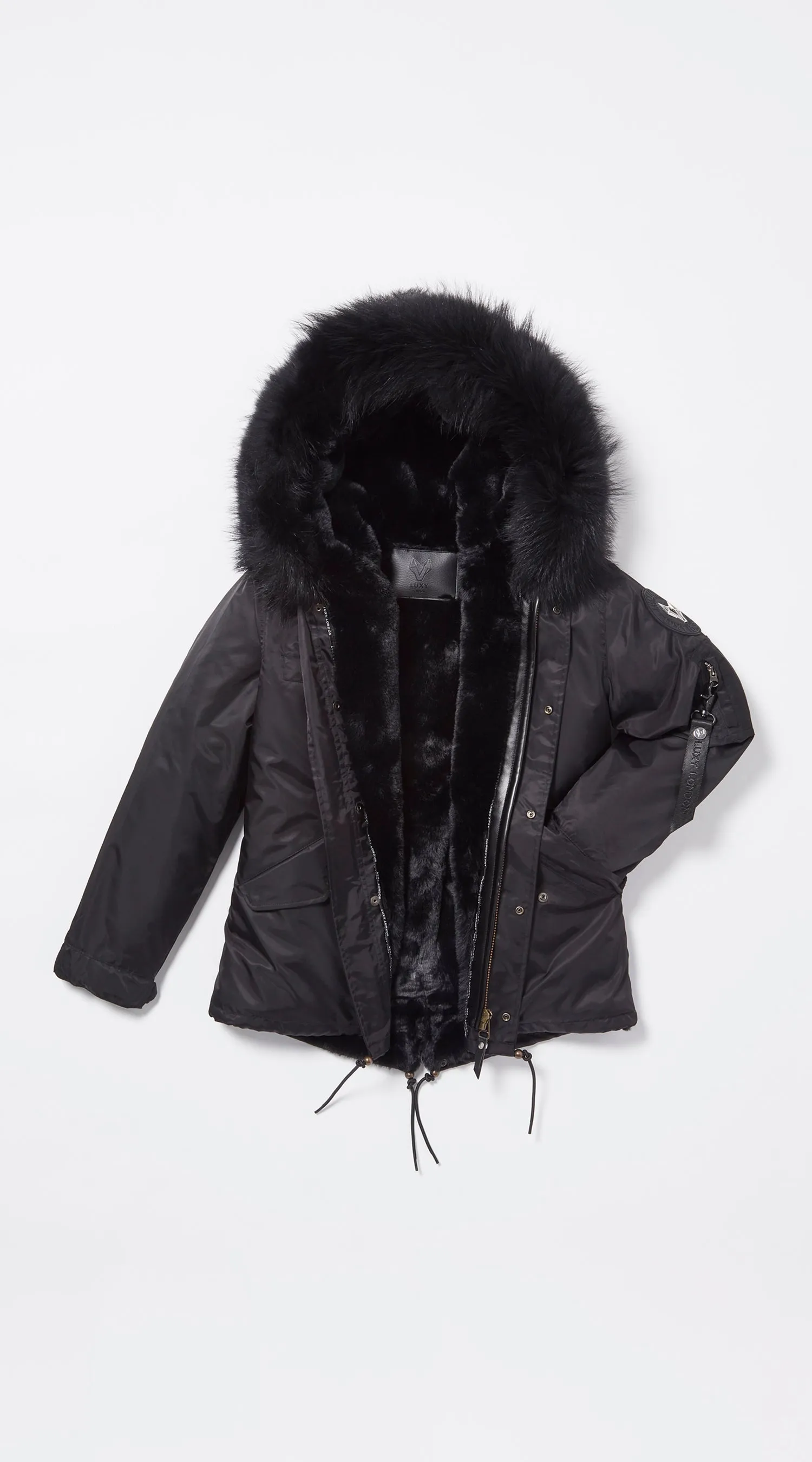 Mens Black Water-Repellent Luxy Fur Parka - Black