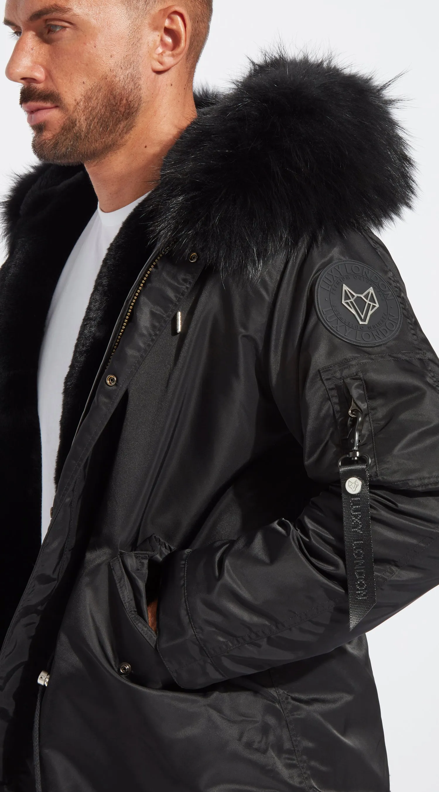 Mens Black Water-Repellent Luxy Fur Parka - Black