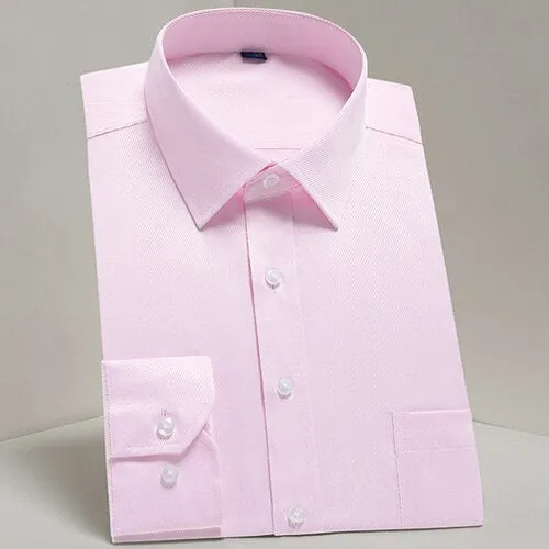Men's Classic Long Sleeve Solid Basics Dress Shirts Comfortable Soft Formal Business Standard-fit Twill Work Office White Shirt