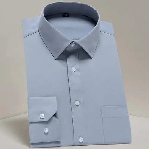 Men's Classic Long Sleeve Solid Basics Dress Shirts Comfortable Soft Formal Business Standard-fit Twill Work Office White Shirt