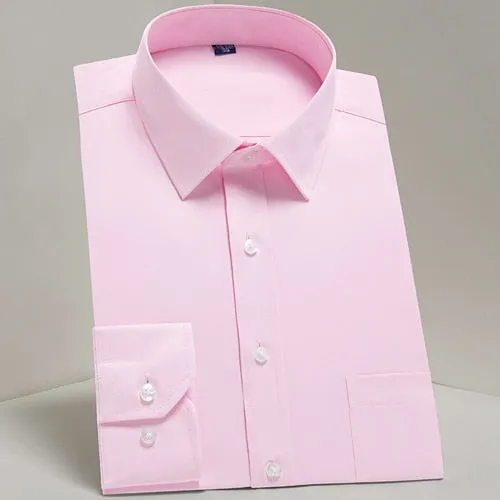 Men's Classic Long Sleeve Solid Basics Dress Shirts Comfortable Soft Formal Business Standard-fit Twill Work Office White Shirt
