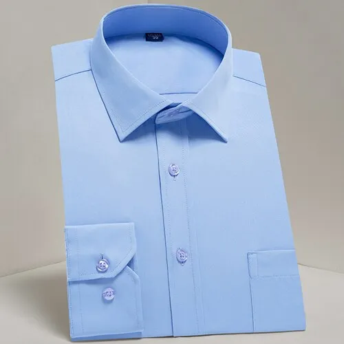 Men's Classic Long Sleeve Solid Basics Dress Shirts Comfortable Soft Formal Business Standard-fit Twill Work Office White Shirt