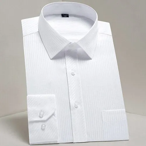 Men's Classic Long Sleeve Solid Basics Dress Shirts Comfortable Soft Formal Business Standard-fit Twill Work Office White Shirt