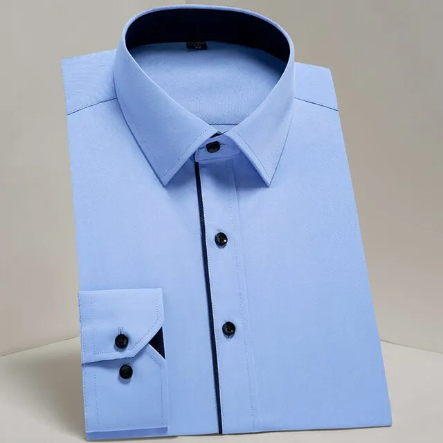 Men's Classic Long Sleeve Solid Basics Dress Shirts Comfortable Soft Formal Business Standard-fit Twill Work Office White Shirt